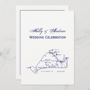 Martha's Vineyard Vintage Map #1 Navy Blue Invitation