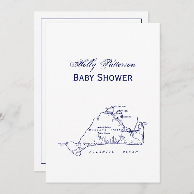 Martha's Vineyard Vintage Map #1 Navy Blue Invitation (Front/Back)