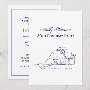 Martha's Vineyard Vintage Map #1 Navy Blue Invitation