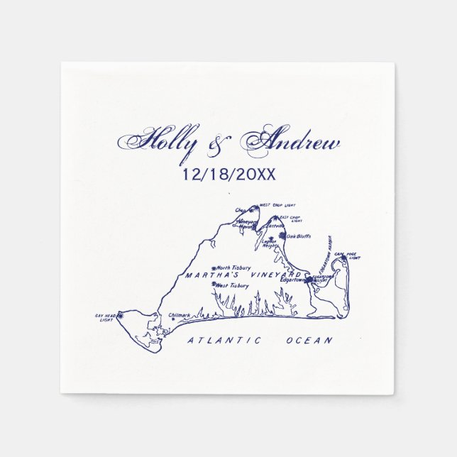 Martha's Vineyard Vintage Map #1 Navy Blue Napkin (Front)
