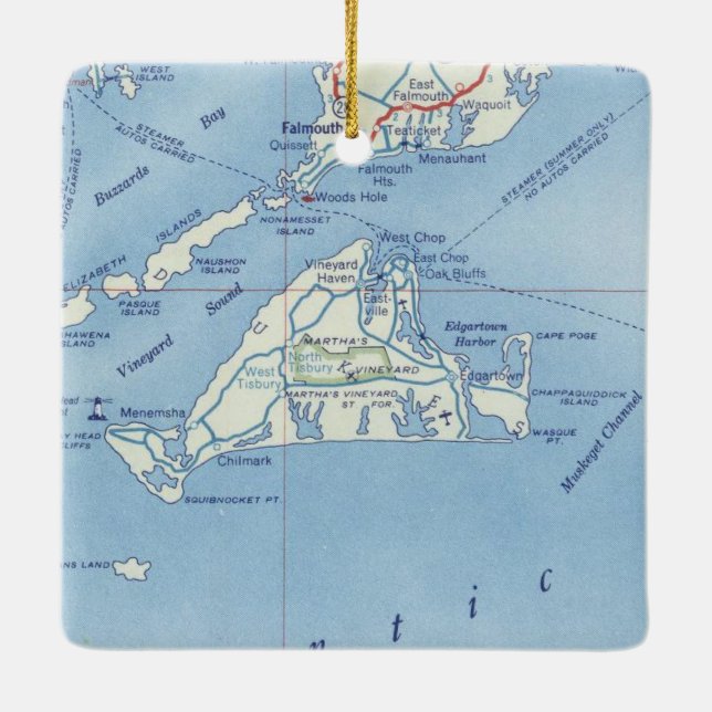 Marthas Vineyard Vintage Map Ceramic Ornament (Back)