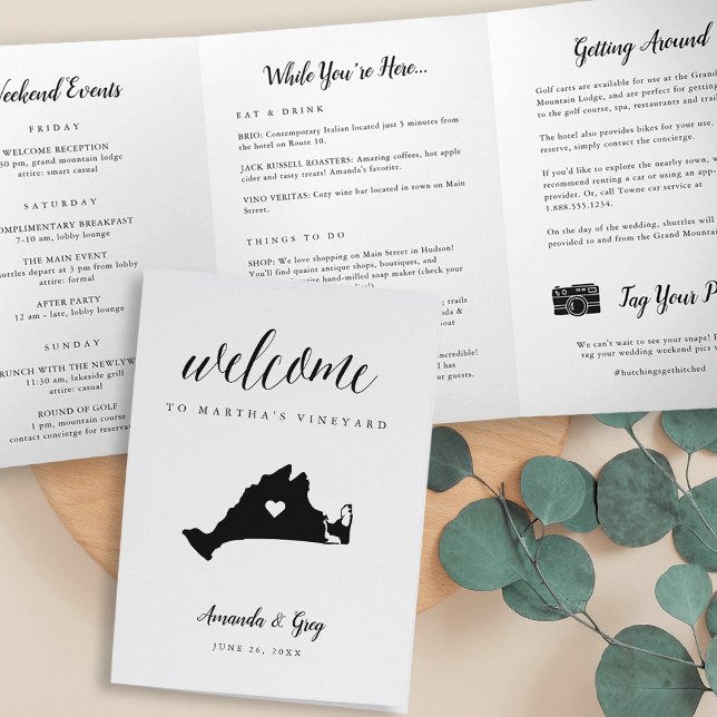 Martha's Vineyard Wedding Welcome Letter Itinerary Tri-Fold Programme (Creator Uploaded)