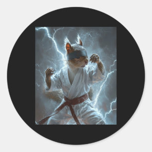 Martial Art Squirrel Wearing Karate Gi Lightning A Classic Round Sticker