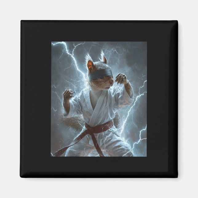 Martial Art Squirrel Wearing Karate Gi Lightning A Magnet (Front)