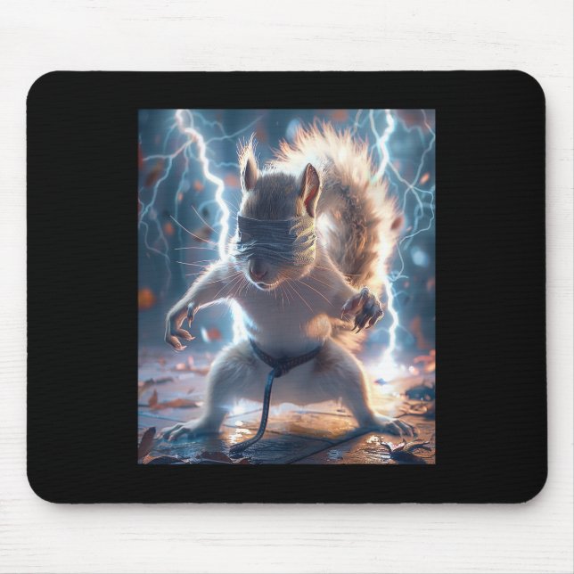 Martial Art Squirrel Wearing Karate Gi Lightning A Mouse Pad (Front)