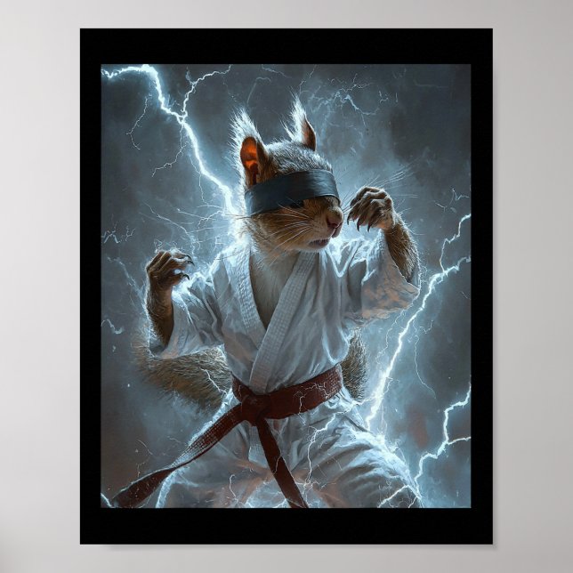 Martial Art Squirrel Wearing Karate Gi Lightning A Poster (Front)
