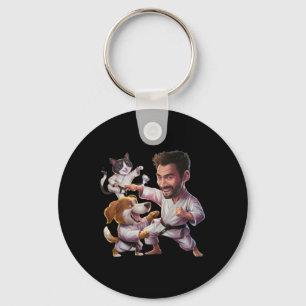 Martial Artist With Karate Dog And Cat In Action G Key Ring