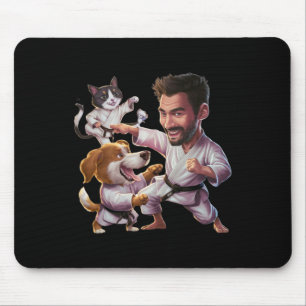 Martial Artist With Karate Dog And Cat In Action G Mouse Pad