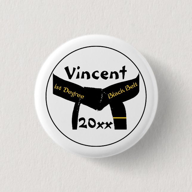 Martial Arts 1st Degree Black Belt 3 Cm Round Badge (Front)