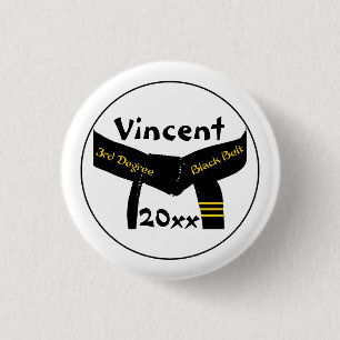 Martial Arts 3rd Degree Black Belt 3 Cm Round Badge