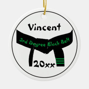 Martial Arts 3rd Degree Black Belt Green Text Ceramic Ornament
