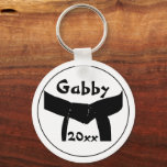 Martial Arts Basic Black Belt Keychain<br><div class="desc">Personalize the Martial Arts Basic Black Belt Keychain with the name of your martial artist and the year of their accomplishment. This custom martial arts key ring features a blackbelt design with a white background.</div>