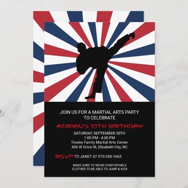 Martial Arts Birthday Party Invitations (Front/Back)