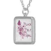 Martial Arts Black Belt Girl Pink Butterfly Silver Plated Necklace (Front Right)