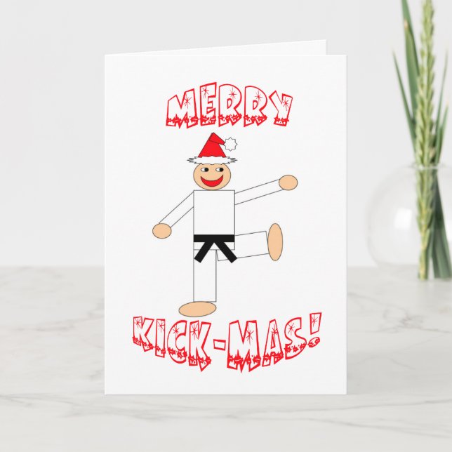 Martial Arts Black Belt Merry Kick-Mas Christmas Holiday Card (Front)