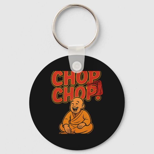 Martial Arts Boxing Humour Chop Chop Cartoon Pries Key Ring (Front)