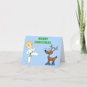 Martial Arts Boy and His Reindeer Christmas Cards
