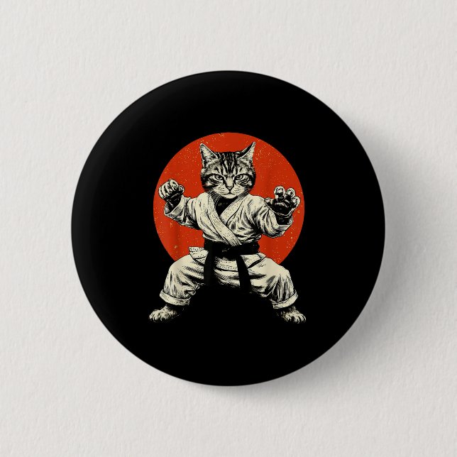 Martial Arts Cat Karate Judo Japanese Flag Funny J 6 Cm Round Badge (Front)