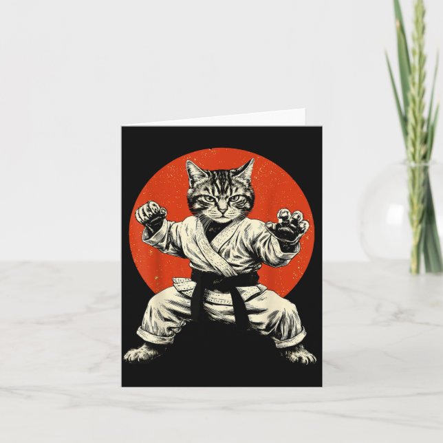 Martial Arts Cat Karate Judo Japanese Flag Funny J Card (Front)