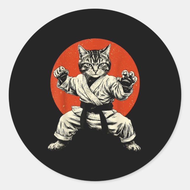 Martial Arts Cat Karate Judo Japanese Flag Funny J Classic Round Sticker (Front)