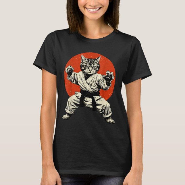 Martial Arts Cat Karate Judo Japanese Flag Funny J T-Shirt (Front)