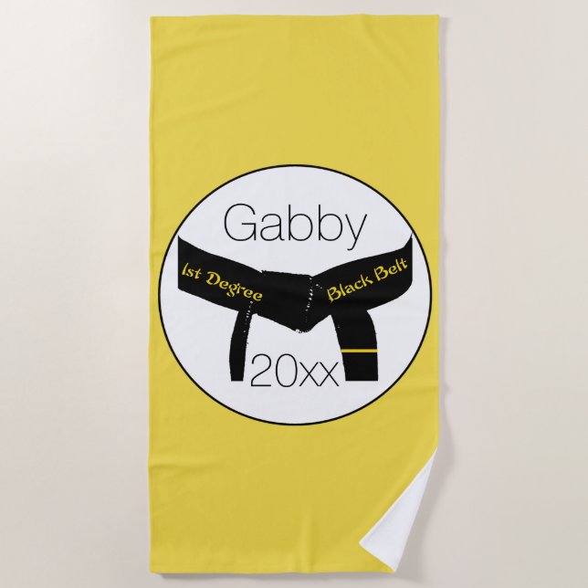 Martial Arts First Degree Black Belt Beach Towel (Front)
