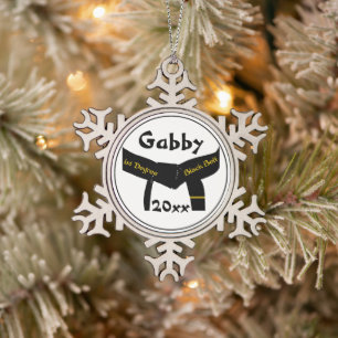 Martial Arts First Degree Black Belt Snowflake Pewter Christmas Ornament