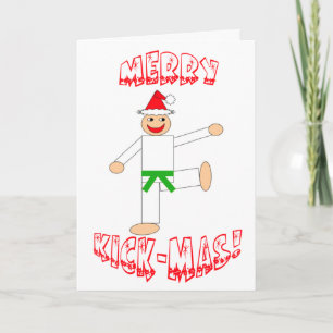 Martial Arts Green Belt Merry Kick-Mas Christmas Holiday Card