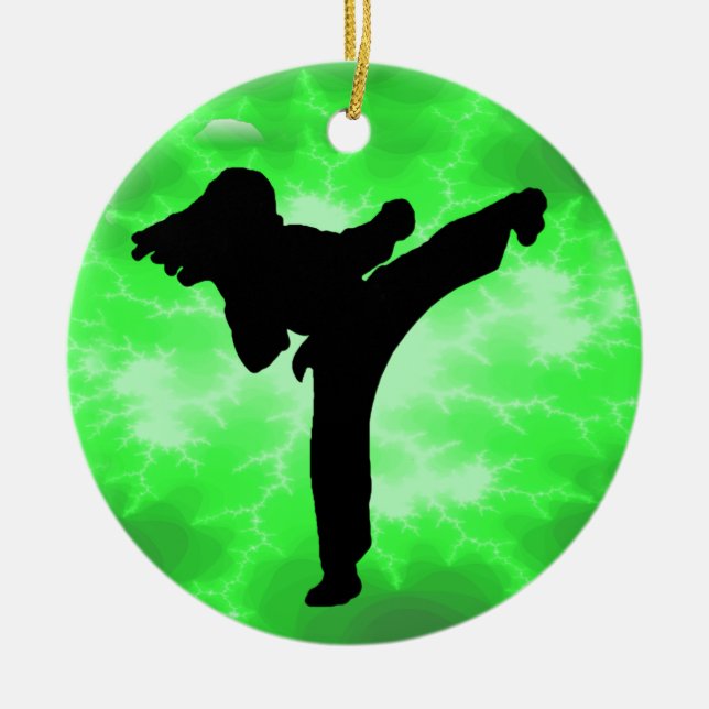 Martial Arts Green Lightning Female Design Ceramic Ornament (Front)