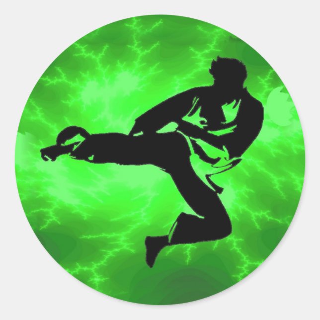 Martial Arts Green Lightning Man Classic Round Sticker (Front)