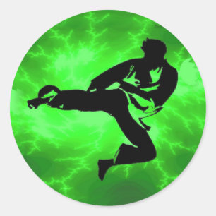 Martial Arts Green Lightning Man Classic Round Sticker