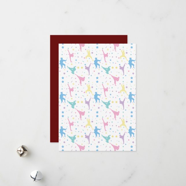 Martial Arts Karate Abstract Stars Sparkles Holiday Card (Front/Back In Situ)