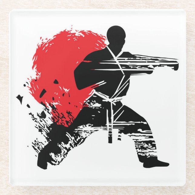 Martial Arts Karate Combat Fighting Glass Coaster (Front)