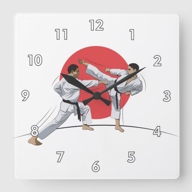 Martial Arts Karate Combat Fighting or Sparring Square Wall Clock (Front)