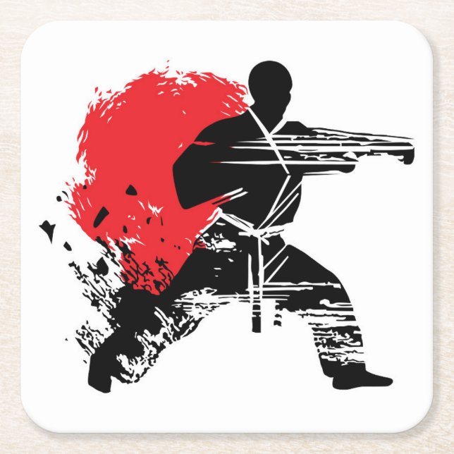 Martial Arts Karate Combat Fighting Square Paper Coaster (Front)