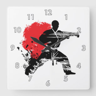Martial Arts Karate Combat Fighting Square Wall Clock
