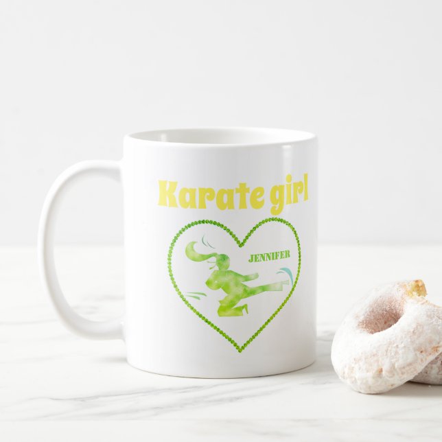 Martial Arts Karate Kick Girl Cute Modern Template Coffee Mug (With Donut)