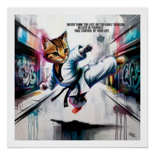Martial Arts Meets Street Style – Cartoon Kitten  Poster