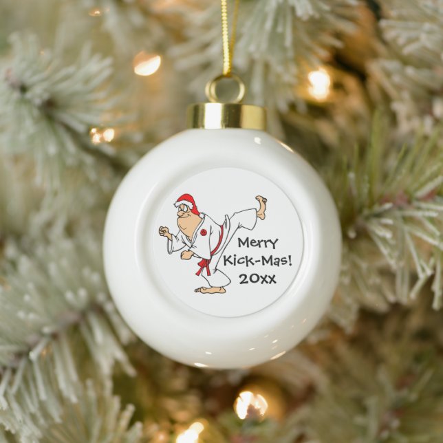 Martial Arts Merry Kick-Mas Christmas Ceramic Ball Christmas Ornament (Tree)