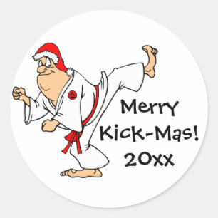 Martial Arts Merry Kick-Mas Christmas Classic Round Sticker