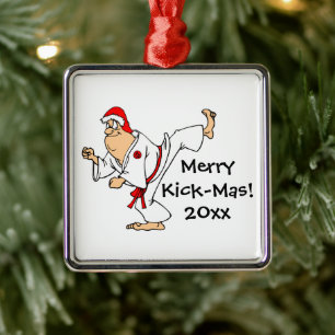 Martial Arts Merry Kick-Mas Christmas Metal Ornament