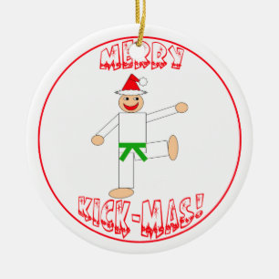 Martial Arts Merry Kick Mas Green Belt Ceramic Ornament