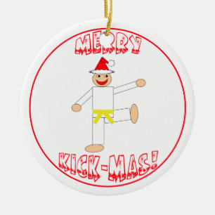 Martial Arts Merry Kick Mas Yellow Belt Ceramic Ornament