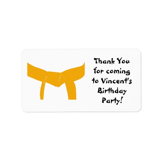 Martial Arts Orange Belt Birthday Party Favour Tag Address Label