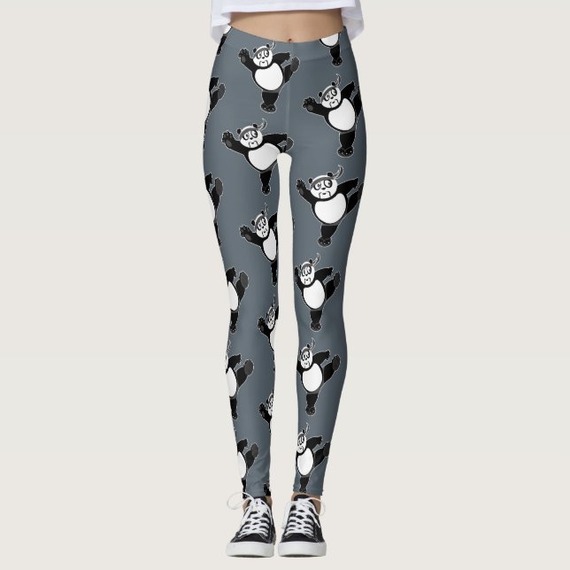 Martial Arts Panda - Grey Leggings (Front)