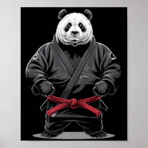 Martial Arts Panda Judo Black Gi Red Belt Fighter Poster