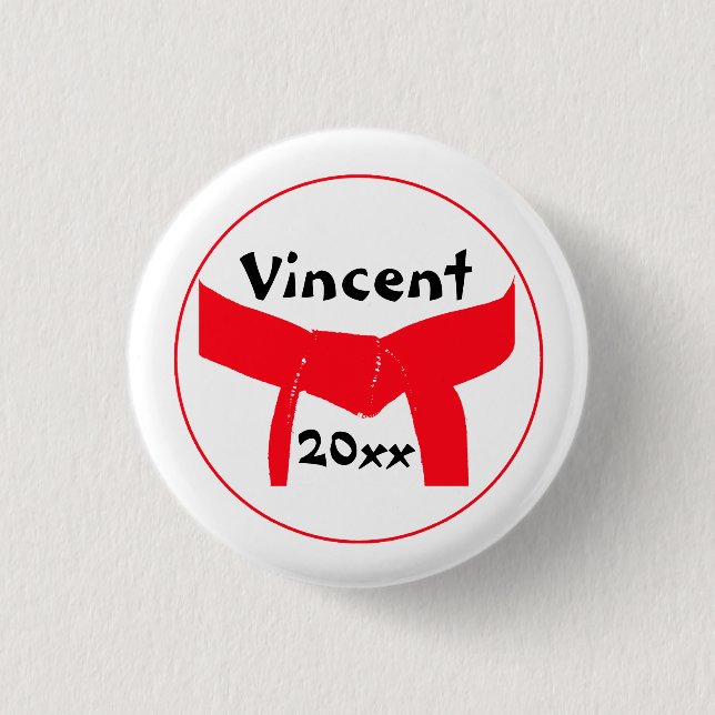 Martial Arts Red Belt 3 Cm Round Badge (Front)