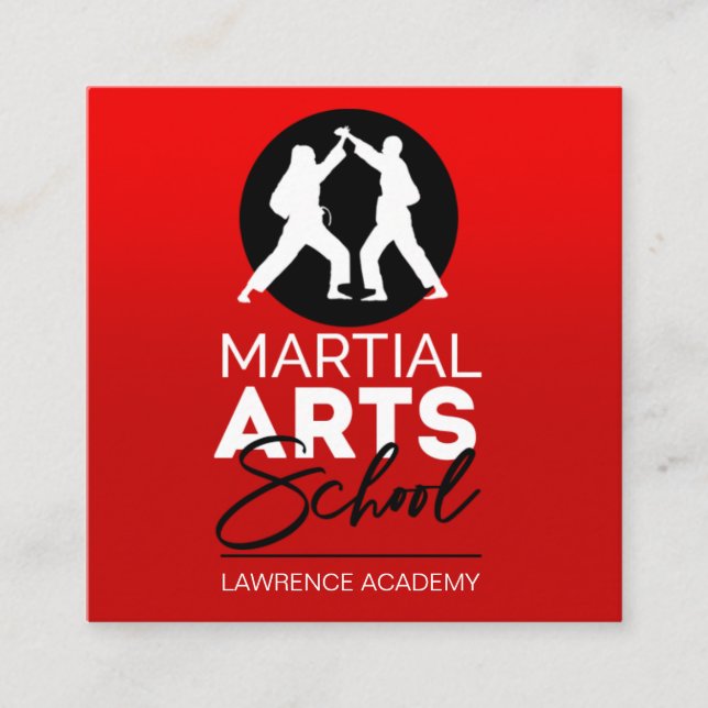 Martial Arts School Academy Institute Square Business Card (Front)
