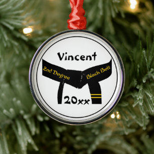Martial Arts Second Degree Black Belt Rank Metal Ornament