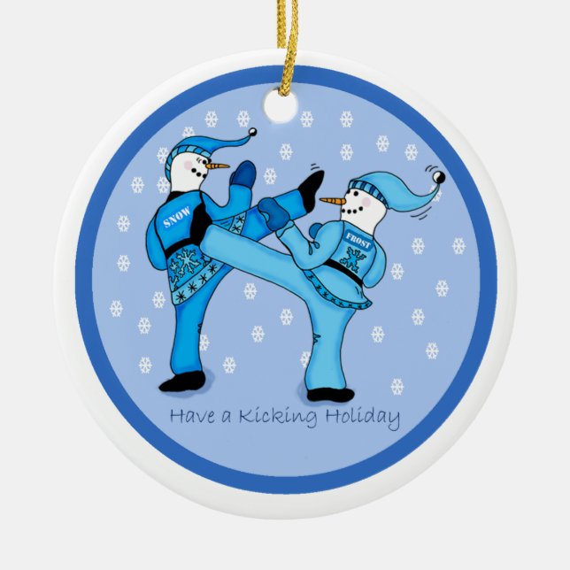 Martial Arts Snowmen for Christmas Ornament (Front)